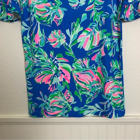 Lilly Pulitzer Floral Tropical A Line Dress Girls 8-10 Ruffle Sleeve Blue Beachy - Picture 10 of 10
